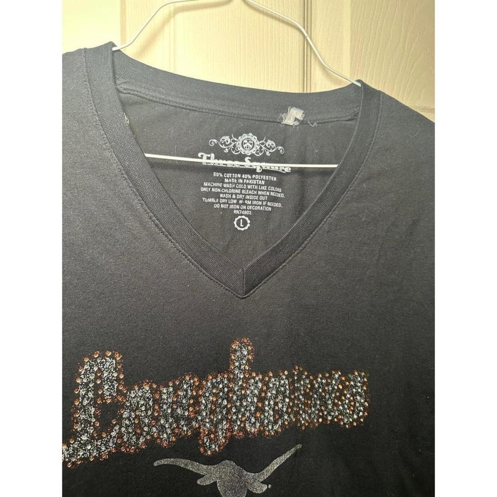 Vintage Black Texas Longhorns rhinestone V-neck shirt. Size large by Three squar - Picture 5 of 6